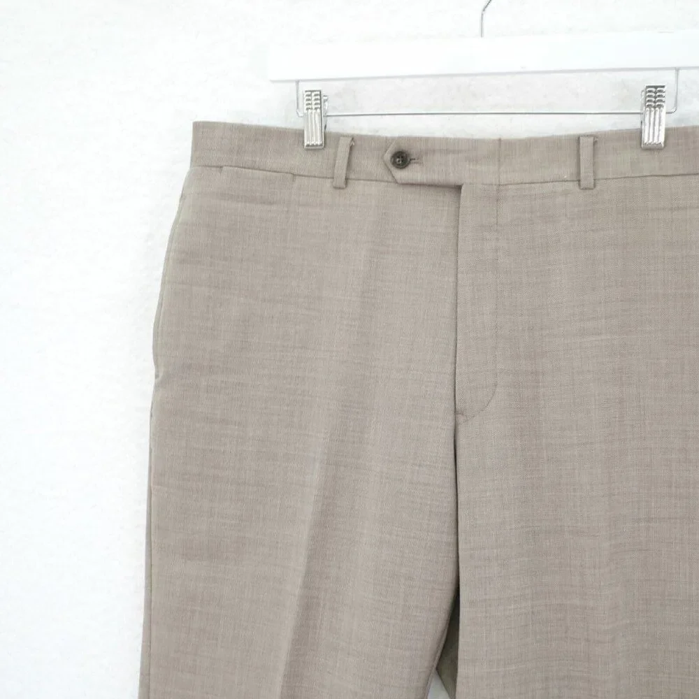 Tommy Hilfiger Wool Dress Pants Trousers Tan Sharkskin 36 / 30 Flat Front Mid Ri